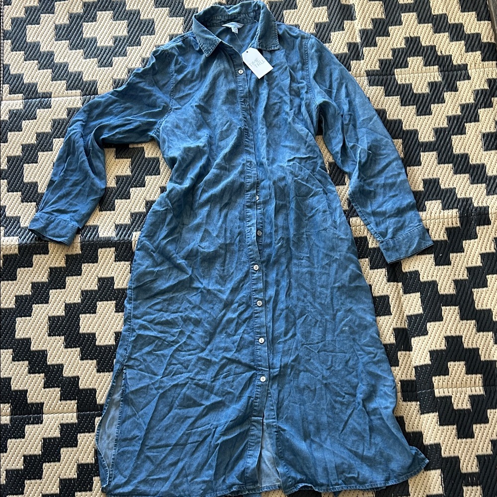 NWT Blue Denim Belted Shirt Dress with Pockets